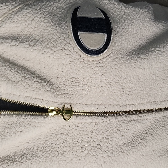 Champion cream and navy medium 10/12 zipper, fleece baseball jacket - Picture 4 of 4